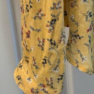 Zac & Rachel Mustard Yellow Floral V-Neck Blouse